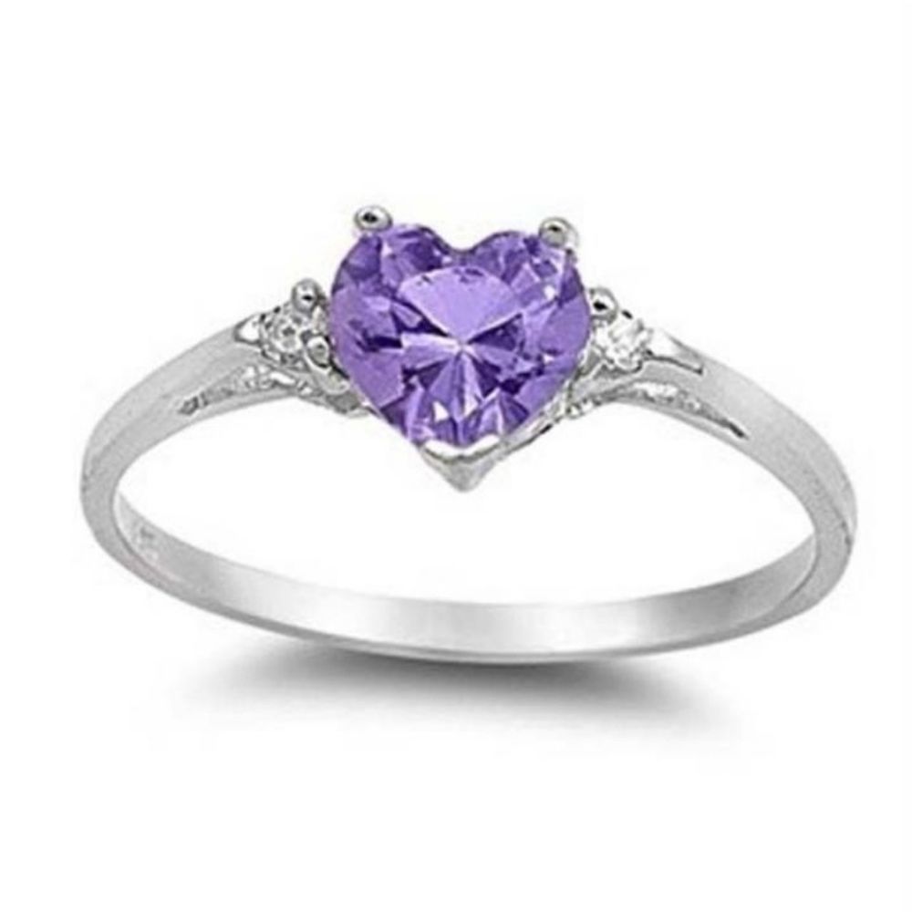 New! Sparkly Purple Amethyst Silver Heart Ring - Picture 3 of 3